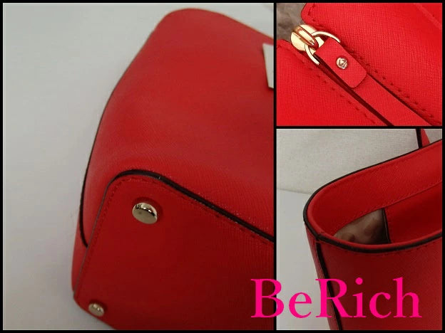 美品 ケイト スペード kate spade トートバッグ シダー ストリート レッド 赤 ピンク ストライプ レザー ショルダーバッグ ロゴ 肩掛け 鞄 【中古】【送料無料】 bk6217