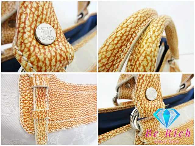 セリーヌ CELINE ハンドバッグ マカダム ホワイト 白 オレンジ PVC キャンバス ロゴ 手提げ 鞄 【中古】【送料無料】 bk6893