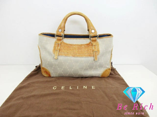 セリーヌ CELINE ハンドバッグ マカダム ホワイト 白 オレンジ PVC キャンバス ロゴ 手提げ 鞄 【中古】【送料無料】 bk6893