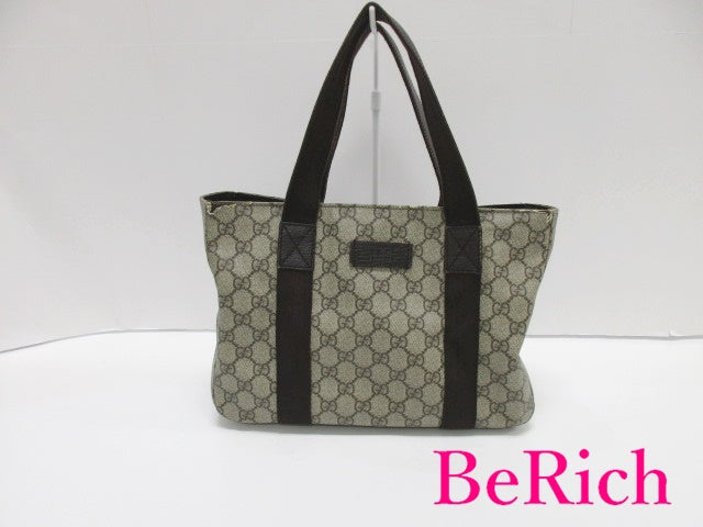 グッチ GUCCI トートバッグ 141976 ベージュ 茶 ブラウン PVC レザー ロゴ スプリーム ハンドバッグ ショルダーバッグ 鞄 【中古】【送料無料】bk8202
