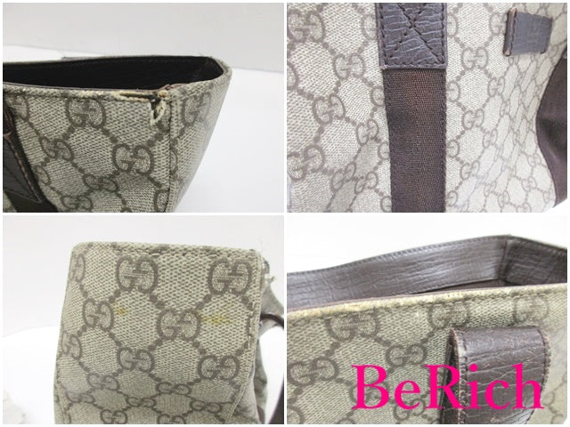 グッチ GUCCI トートバッグ 141976 ベージュ 茶 ブラウン PVC レザー ロゴ スプリーム ハンドバッグ ショルダーバッグ 鞄 【中古】【送料無料】bk8202