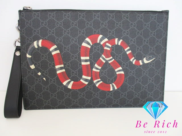GUCCI グッチ クラッチバッグ 473904 キングスネークプリント 黒 ブラック GG スプリーム PVC レザー セカンド メンズ【中古】【送料無料】 bk8319