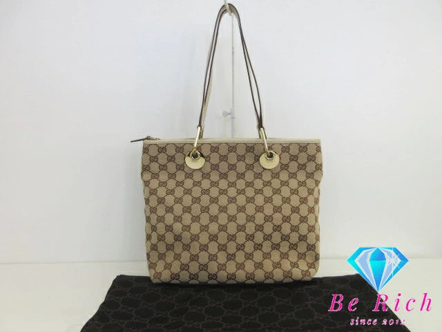 グッチ GUCCI GGキャンバス トートバッグ ベージュ キャンバス レザー ショルダーバッグ【中古】【送料無料】bk8450