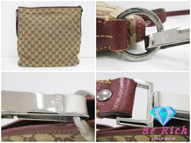 グッチ GUCCI GGキャンバス ショルダーバッグ 113013 レザー 茶 ブラウン ボルドー 手提げ レディース トートバッグ【中古】【送料無料】bk8529