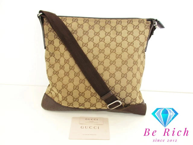 グッチ GUCCI GGキャンバス ショルダーバッグ 145857 レザー 茶 ブラウン ベージュ 手提げ レディース トートバッグ【中古】【送料無料】bk8537