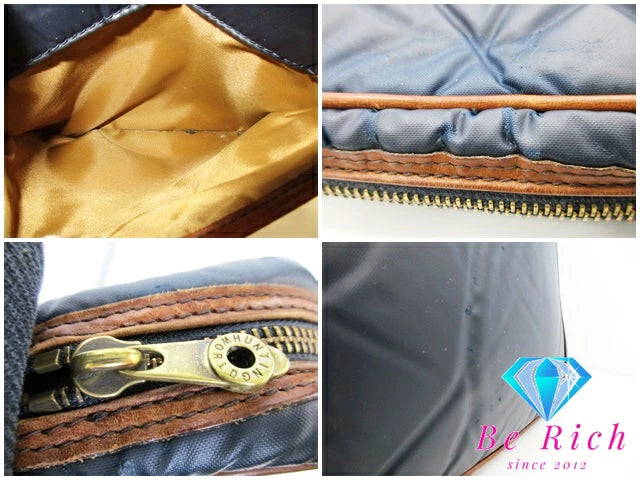 ハンティングワールド HUNTING WORLD ショルダーバッグ ブラウン ネイビー 紺 バチュークロス ナイロン レザー ロゴ クロスボディ 斜め掛け 鞄 【中古】【送料無料】 bk8551