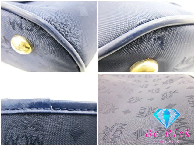 エムシーエム MCM トートバッグ ショルダーバッグ ビセトス ロゴグラム 紺 ネイビー ナイロン キャンバス レザー ロゴ ハンドバッグ 鞄 ヴィセトス 【中古】【送料無料】 bk8645