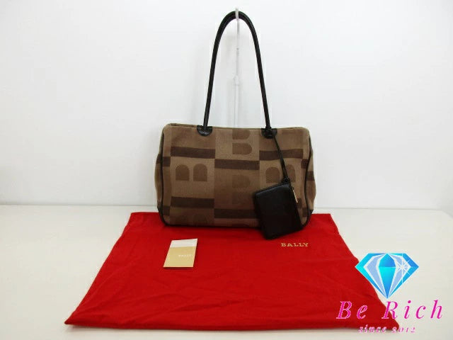 バリー BALLY トートバッグ ショルダーバッグ ブラウン 茶 ジャガード キャンバス レザー B ロゴ ハンドバッグ 鞄 【中古】【送料無料】bk8716