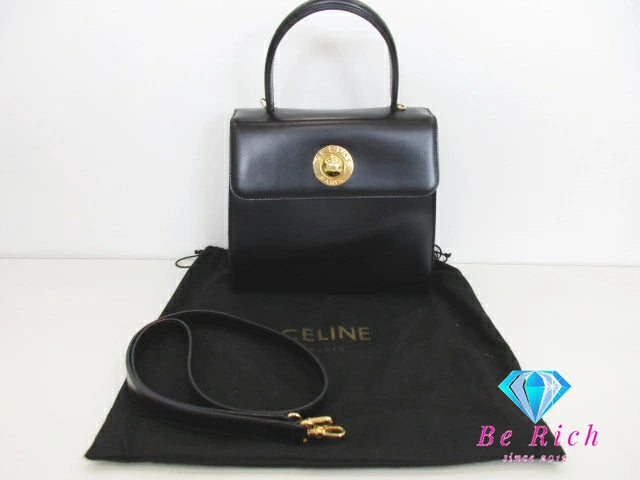 美品 セリーヌ CELINE 2way ハンドバッグ ショルダーバッグ スターボール ブラック 黒 レザー 手持ち 肩掛け パーティ【中古】【送料無料】 bk9436