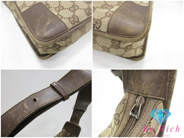 グッチ GUCCI ワン ショルダーバッグ 001.4205 GG カーキ ブラウン 茶 キャンバス レザー ロゴ ホーボー セミショルダー ハンドバッグ 鞄 【中古】【送料無料】bk9581
