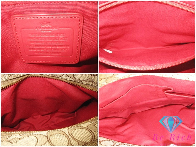 コーチ COACH フィービー ワン ショルダーバッグ F36424 シグネチャー ベージュ 赤 レッド キャンバス レザー ロゴ ハンドバッグ 鞄 【中古】【送料無料】 bk9616