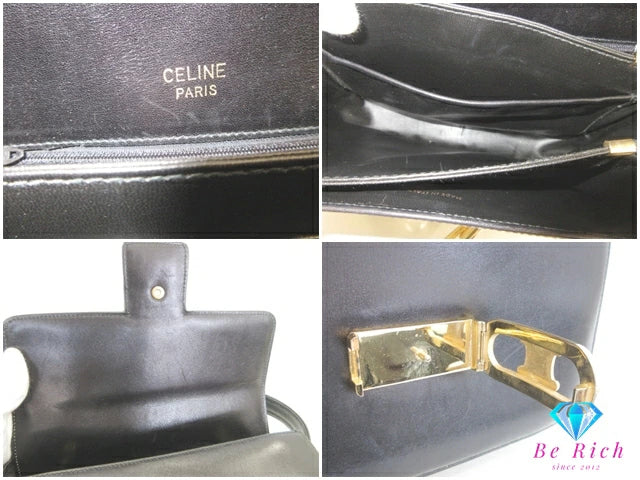 セリーヌ CELINE ショルダーバッグ ブラック 黒 ロゴ レザー ポシェット クロスボディ ポシェット 斜め掛け 鞄 ヴィンテージ 【中古】【送料無料】 bk9651