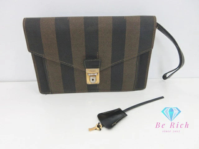フェンディ FENDI セカンドバッグ クラッチバッグ ペカン ブラック 黒 ブラウン 茶 PVC レザー 手持ち 鞄 【中古】【送料無料】 bk9795
