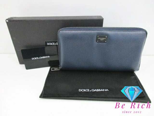 ドルチェ&ガッバーナ Dolce&Gabbana D&G ラウンドファスナー 長財布 BP1672 紺 ネイビー ロゴ 二つ折り財布 ロング ウォレット ドルガバ 【中古】【送料無料】 bs2786