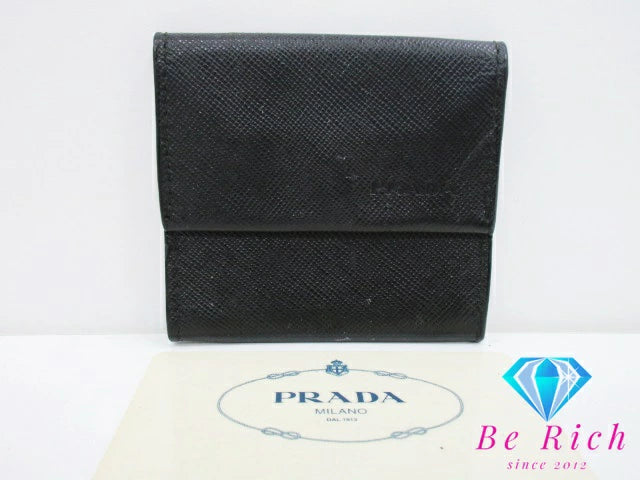 プラダ PRADA コインケース 小銭入れ サフィアーノ レザー 黒 ブラック ロゴ コインパース コンパクト ウォレット 【中古】【送料無料】 bs2805