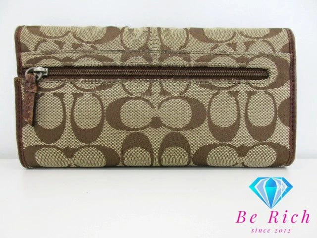 コーチ COACH 三つ折り財布 長財布 42814 プリーテッド シグネチャー チェックブック 付 キャンバス レザー ロゴ 二つ折り財布 ロング ウォレット 【中古】【送料無料】bs2966