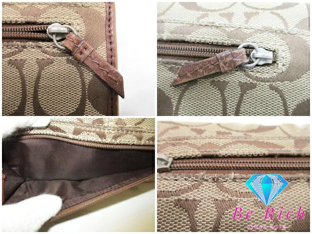 コーチ COACH 三つ折り財布 長財布 42814 プリーテッド シグネチャー チェックブック 付 キャンバス レザー ロゴ 二つ折り財布 ロング ウォレット 【中古】【送料無料】bs2966