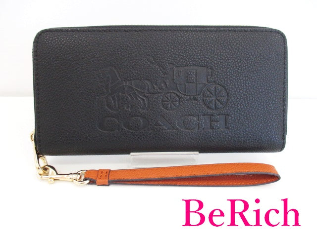 コーチ COACH ラウンド ファスナー 長財布 C3548 ホースアンドキャリッジ ブラック 黒 レザー ロゴ 二つ折り財布 ロング ウォレット 【中古】【送料無料】 bs3289