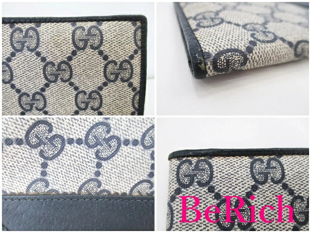 グッチ GUCCI 長財布 札入れ 0103.713 GG ネイビー 紺 キャンバス レザー ロゴ オールド ヴィンテージ 二つ折り財布 ロング ウォレット 【中古】【送料無料】bs3334