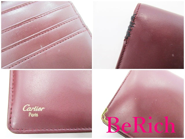 カルティエ Cartier 長財布 札入れ ボルドー レザー ゴールド 金具 ロゴ 2つ折り ロング ウォレット 【中古】【送料無料】bs3346