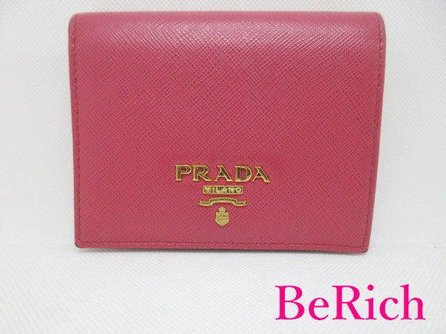 プラダ PRADA 二つ折り 財布 1MV204 サフィアーノ メタル ピンク レザー ロゴ ミニ コンパクト ウォレット 【中古】【送料無料】 bs3369