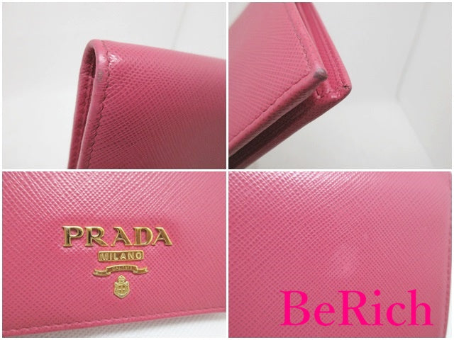 プラダ PRADA 二つ折り 財布 1MV204 サフィアーノ メタル ピンク レザー ロゴ ミニ コンパクト ウォレット 【中古】【送料無料】 bs3369
