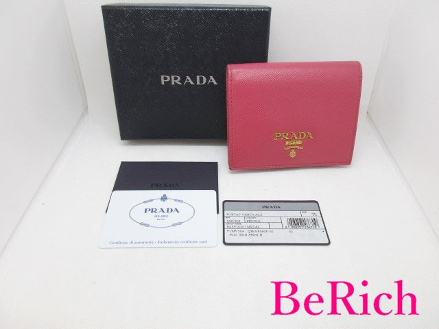 プラダ PRADA 二つ折り 財布 1MV204 サフィアーノ メタル ピンク レザー ロゴ ミニ コンパクト ウォレット 【中古】【送料無料】 bs3369