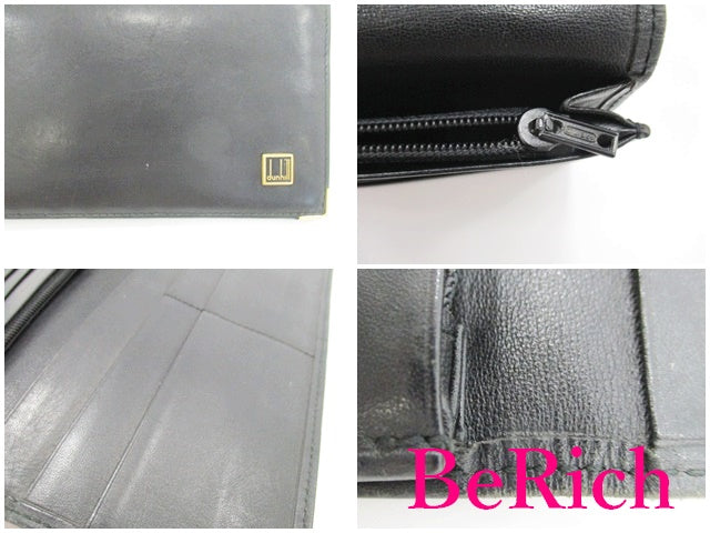 ダンヒル dunhill メンズ 長財布 札入れ 黒 ブラック レザー ロゴ 長札入れ 二つ折り財布 ロング ウォレット 【中古】【送料無料】 bs3370