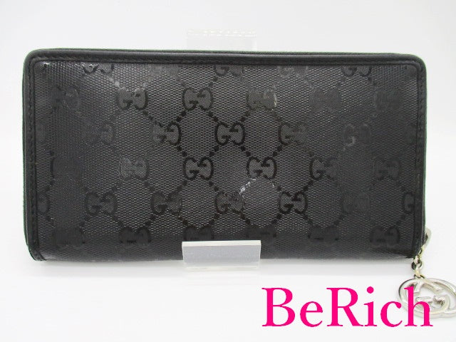 グッチ GUCCI ラウンドファスナー 長財布 307982 GG インプリメ ブラック 黒 PVC レザー ロゴ 二つ折り財布 ロング ウォレット 【中古】【送料無料】bs3380