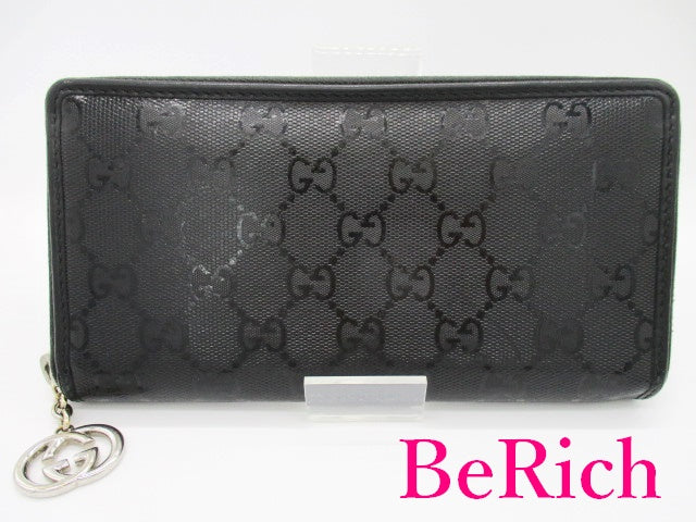 グッチ GUCCI ラウンドファスナー 長財布 307982 GG インプリメ ブラック 黒 PVC レザー ロゴ 二つ折り財布 ロング ウォレット 【中古】【送料無料】bs3380