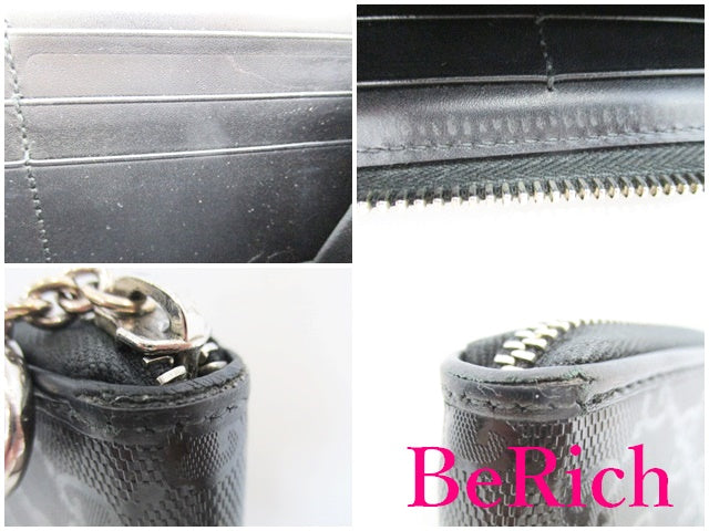グッチ GUCCI ラウンドファスナー 長財布 307982 GG インプリメ ブラック 黒 PVC レザー ロゴ 二つ折り財布 ロング ウォレット 【中古】【送料無料】bs3380