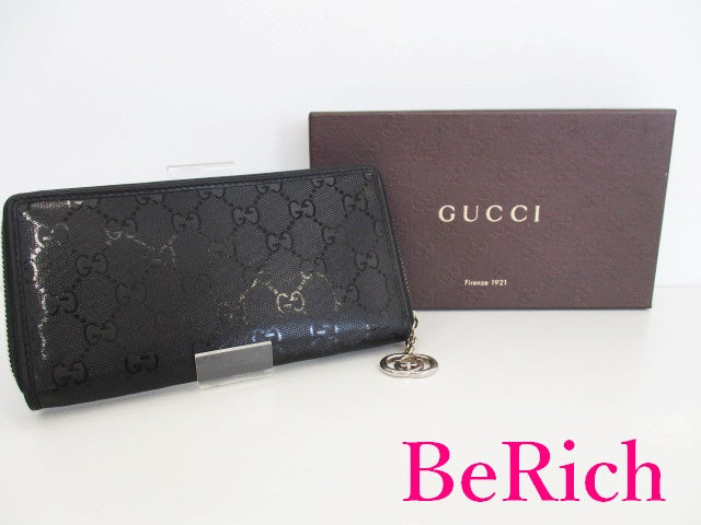 グッチ GUCCI ラウンドファスナー 長財布 307982 GG インプリメ ブラック 黒 PVC レザー ロゴ 二つ折り財布 ロング ウォレット 【中古】【送料無料】bs3380
