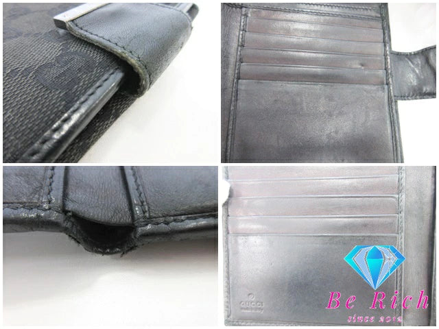 グッチ GUCCI GGキャンバス Wホック 二つ折り 財布 74229 黒 ブラック コンパクト ウォレット メンズ レディース 【中古】【送料無料】bs3435