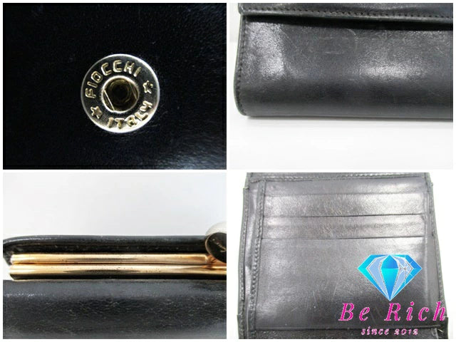 サルヴァトーレ フェラガモ 二つ折り がま口 財布 22 3057 ヴァラ 黒 ブラック レザー 型押し コンパクト ウォレット Ferragamo 【中古】【送料無料】bs3595