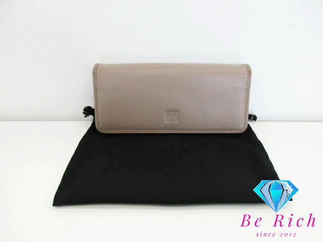 ロエベ LOEWE 二つ折り 長財布 481403 アナグラム グレージュ レザー ロゴ 財布 ロング ウォレット 【中古】【送料無料】bs3615