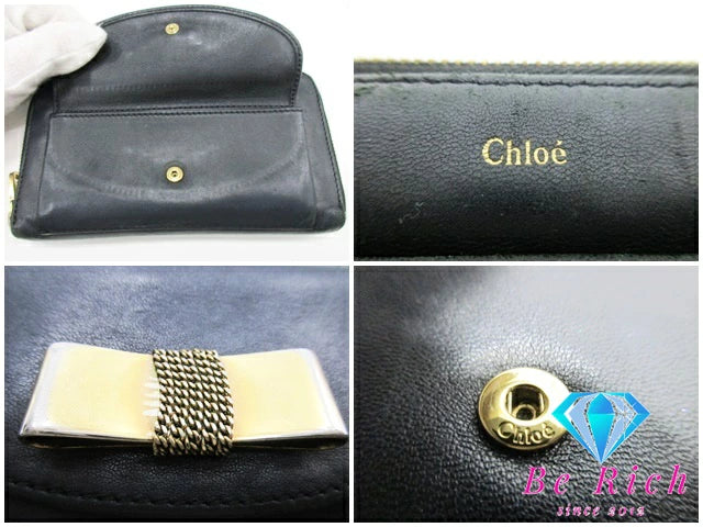 クロエ Chloe ラウンドファスナー 長財布 3P0092 リリィ 黒 ブラック レザー ロゴ ロング ウォレット 【中古】【送料無料】 bs3623