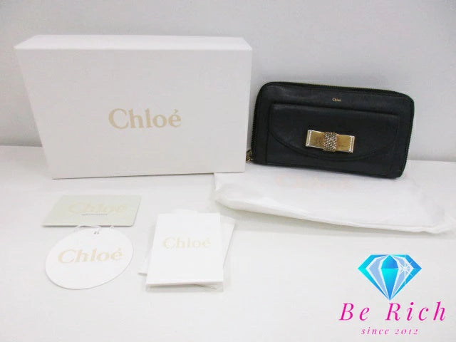 クロエ Chloe ラウンドファスナー 長財布 3P0092 リリィ 黒 ブラック レザー ロゴ ロング ウォレット 【中古】【送料無料】 bs3623