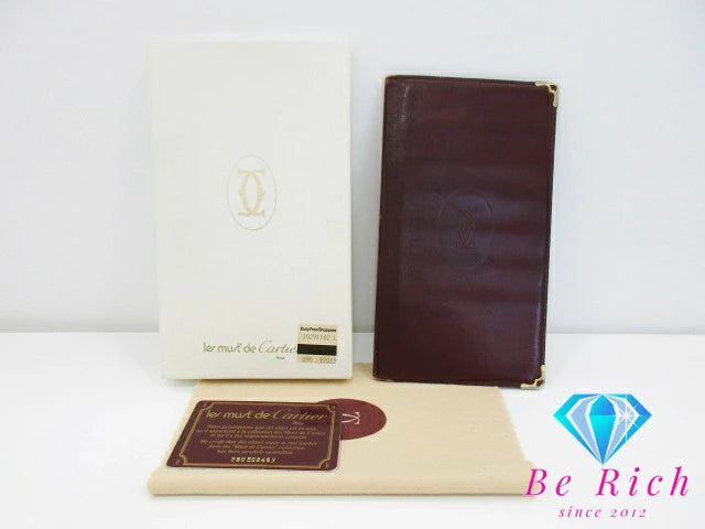 カルティエ Cartier メンズ 長財布 札入れ マスト ライン ボルドー レザー ロゴ 小銭入れなし 二つ折り財布 ロング ウォレット 【中古】【送料無料】 bs3634