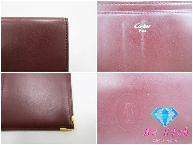カルティエ Cartier メンズ 長財布 札入れ マスト ライン ボルドー レザー ロゴ 小銭入れなし 二つ折り財布 ロング ウォレット 【中古】【送料無料】 bs3637