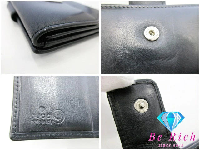 グッチ GUCCI Wホック 二つ折り財布 94272 G ロゴ 黒 ブラック レザー コンパクト ウォレット 【中古】【送料無料】bs3717