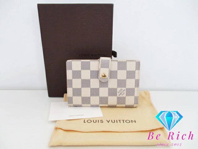 ルイ ヴィトン LOUIS VUITTON ダミエ アズール ポルトフォイユ ヴィエノワ N61676 白 ホワイト アイボリー PVC レザー LV ロゴ 中財布 ミディアム コンパクト ウォレット がま口 小銭入れ 【中古】【送料無料】 bs3733