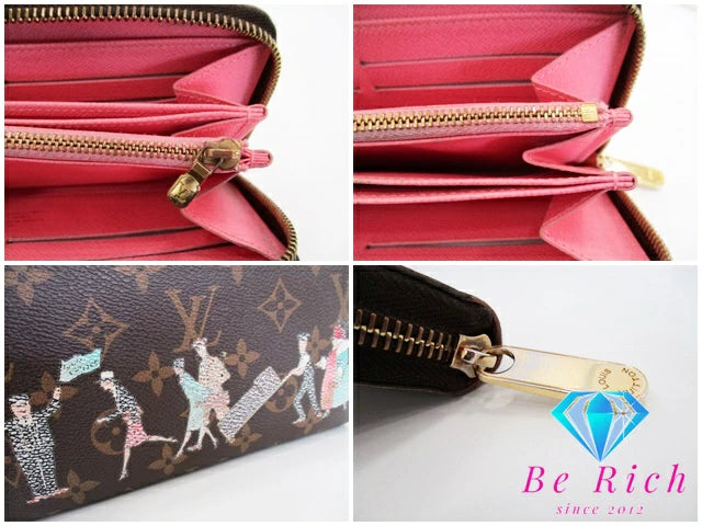 ルイ ヴィトン LOUIS VUITTON 二つ折り財布 長財布 モノグラム イリュストレ ジッピー ウォレット M60291 ローズ 茶 ブラウン LV ロゴ ラウンド ファスナー ロング 【中古】【送料無料】 bs3739