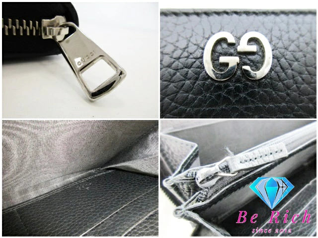 グッチ GUCCI 二つ折り財布 ラウンド ファスナー 長財布 473928 ドリアン 黒 ブラック レザー ロゴ ロング ウォレット 【中古】【送料無料】bs3752