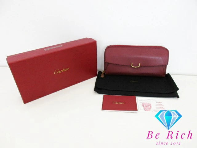カルティエ Cartier C ドゥ カルティエ ラウンド ファスナー 長財布 CRL3001530 赤 レッド レザー ロゴ 二つ折り財布 ロング ウォレット 【中古】【送料無料】 bs3757