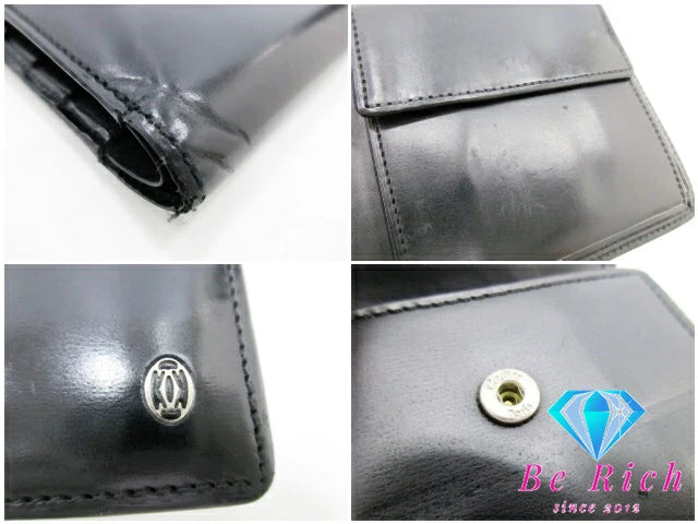 カルティエ Cartier メンズ 二つ折り財布 パシャ 黒 ブラック レザー ロゴ コンパクト ウォレット 【中古】【送料無料】 bs3769