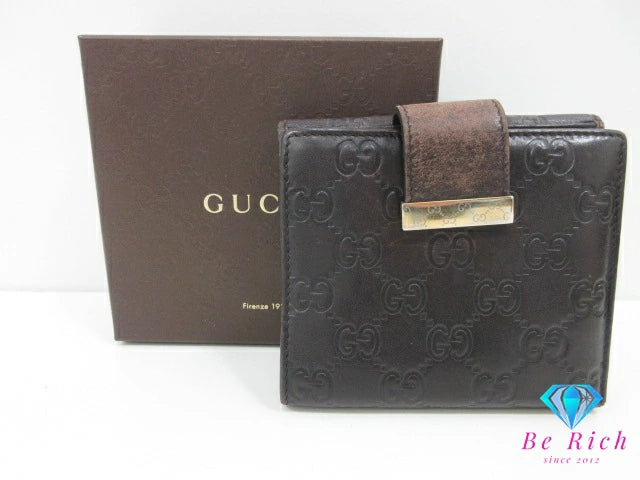 グッチ GUCCI Wホック 二つ折り財布 212090 GG シマ ダーク ブラウン 茶 ロゴ レザー コンパクト ウォレット 【中古】【送料無料】bs3778