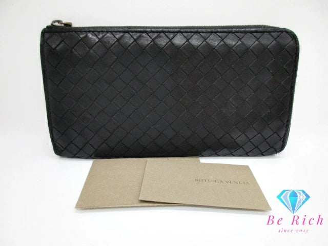 ボッテガヴェネタ BOTTEGA VENETA L字 ファスナー 長財布 114076 イントレチャート レザー ブラック 黒 ロング ウォレット 【中古】【送料無料】bs3904