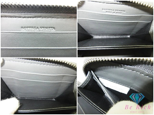 ボッテガ ヴェネタ BOTTEGA VENETA イントレチャート コインケース 小銭入れ 二つ折り財布 258468 グレー レザー ロゴ ミディアム コンパクト ウォレット 【中古】【送料無料】bs3942