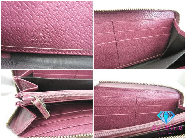 グッチ GUCCI ラウンド ファスナー 長財布 394005 ブリー GG カーキ ピンク パープル 紫 キャンバス レザー ロゴ 二つ折り財布 ロング ウォレット 【中古】【送料無料】bs3961