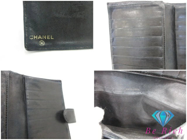 シャネル CHANEL 二つ折り財布 中財布 A13498 がま口 小銭入れ キャビアスキン レザー ブラック 黒 ココマーク CC ロゴ ロング ミディアム ウォレット 【中古】【送料無料】 bs4030